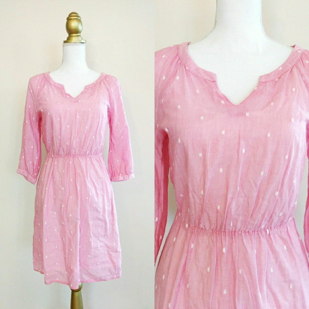 Pink Embroidered-Dot Dress with Sleeves